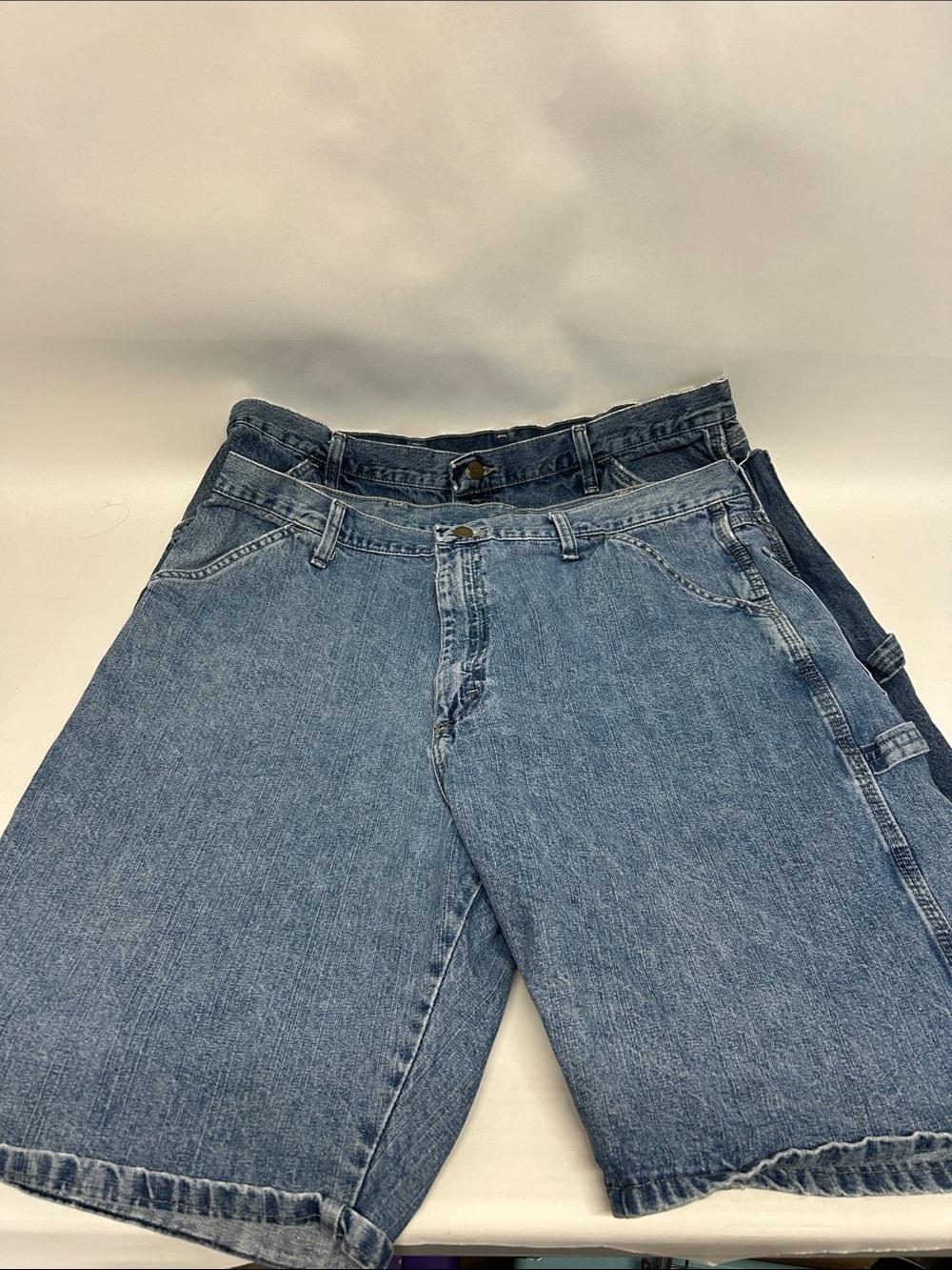 Wrangler Light Blue Denim Shorts with Utility Pocket two pair size 38 carpenter